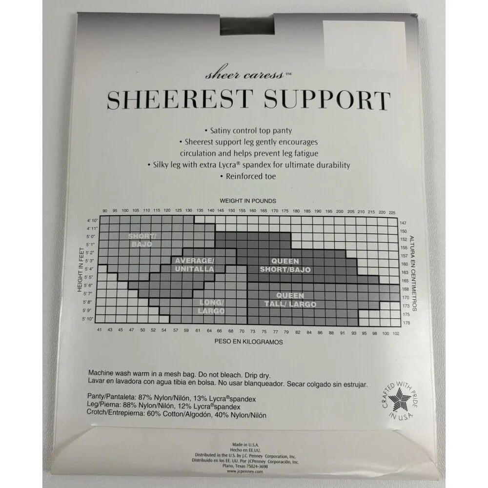 VTG JCPenney Sheer Caress Sheerest Support Pantyhose Queen Short Taupe NOS NIP